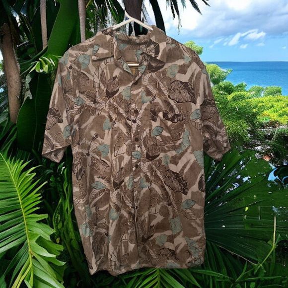 Caribbean Joe Men’s Hawaiian Aloha Button Down Shirt Floral Tropical Print Large - Picture 2 of 7
